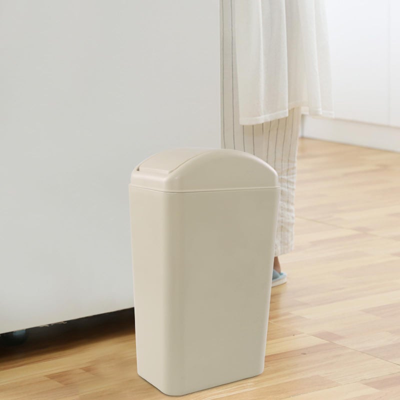 Obstnny Slim Plastic Trash Can for Narrow Spaces at Home or Office, Khaki. - Image 4